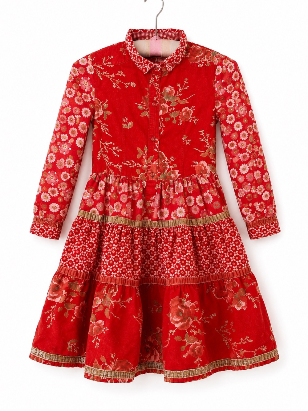 Room Seven Red Floral Tiered Cotton Boutique Dress Girls Size 6